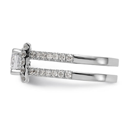 14KW Round Simulated Diamond Square Halo Engagement Ring