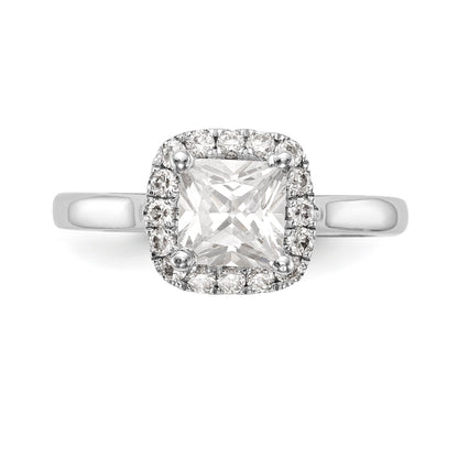 14K White Gold Princess Simulated Diamond Cushion Halo Engagement Ring