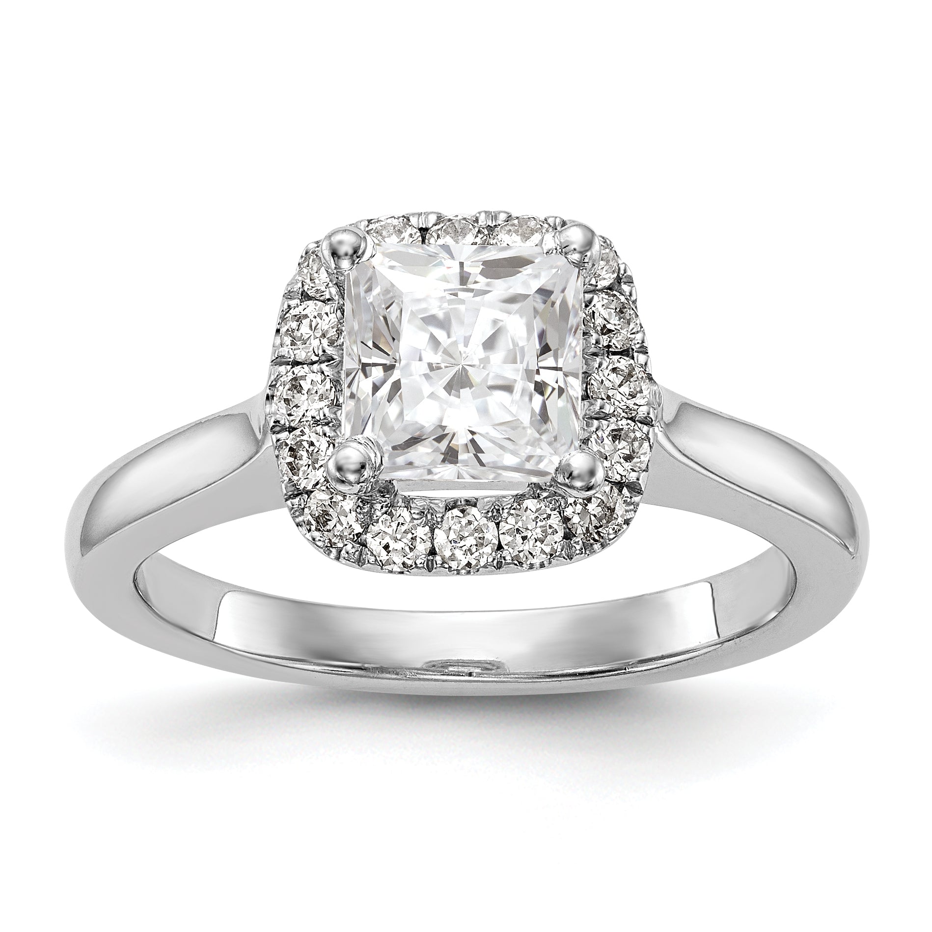 14K White Gold Princess Simulated Diamond Cushion Halo Engagement Ring