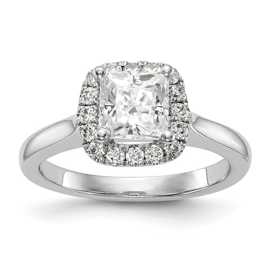 14K White Gold Princess Simulated Diamond Cushion Halo Engagement Ring