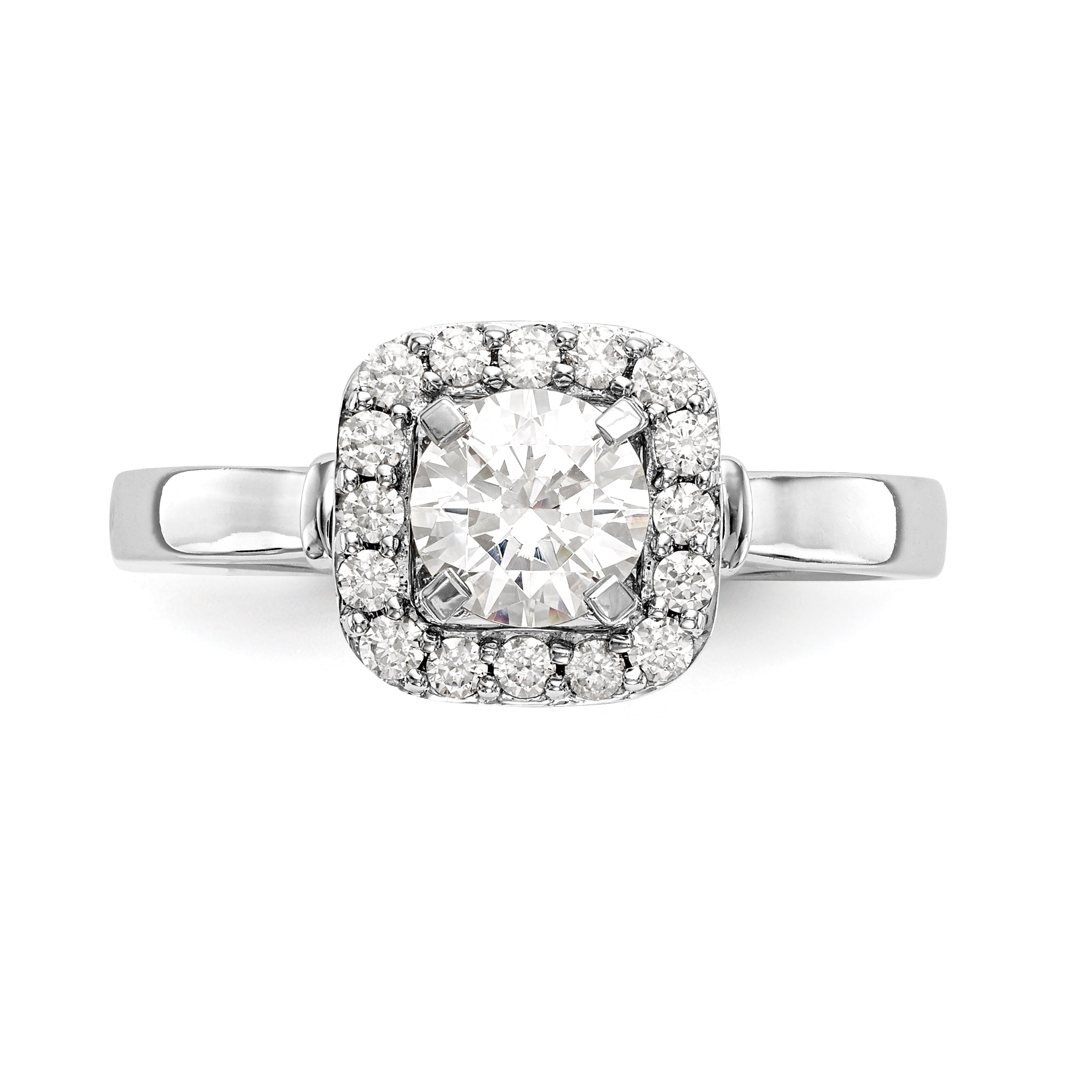 14kw Peg Set Simulated Diamond Cushion Halo Engagement Ring