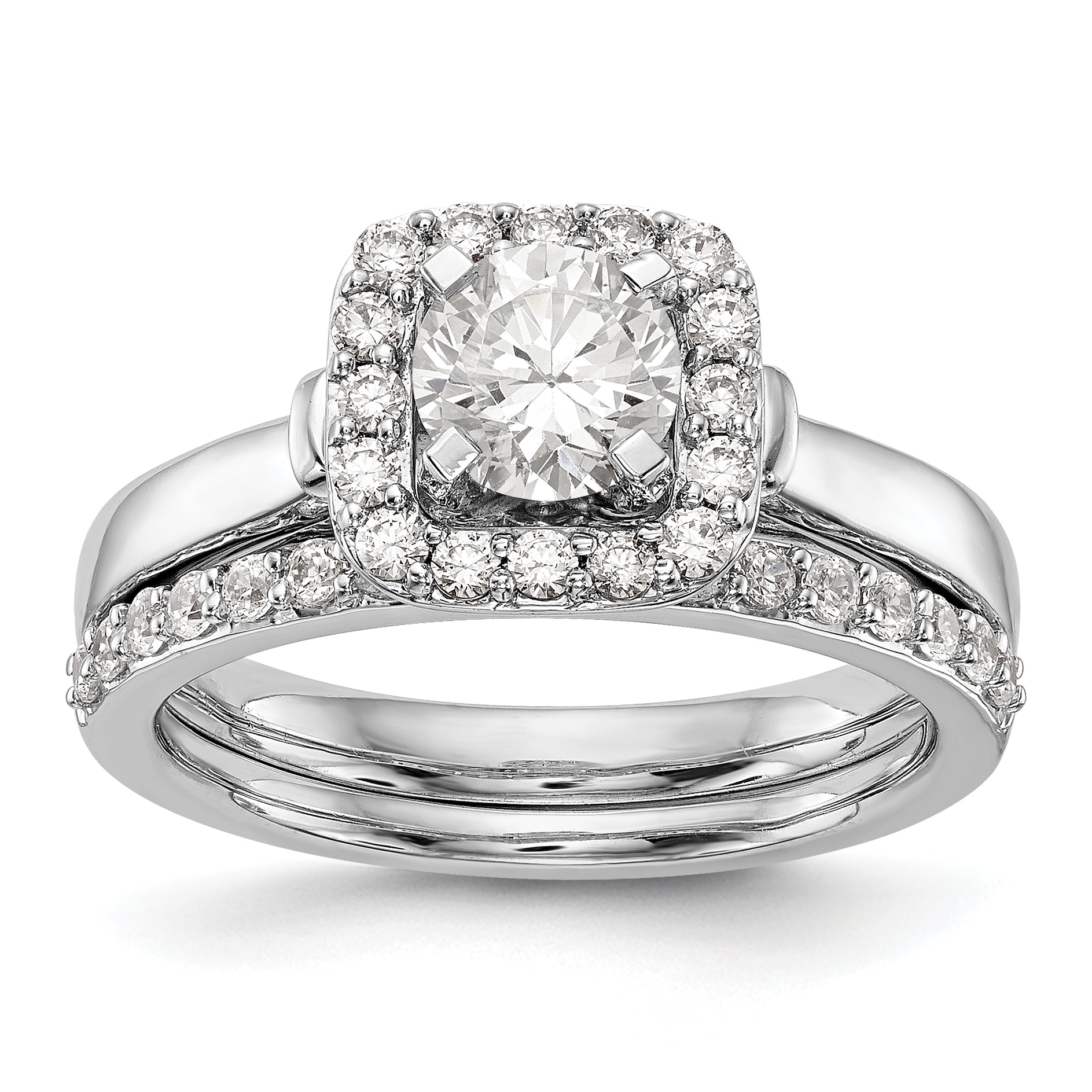 14kw Peg Set Simulated Diamond Cushion Halo Engagement Ring