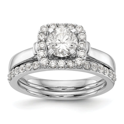 14kw Peg Set Simulated Diamond Cushion Halo Engagement Ring