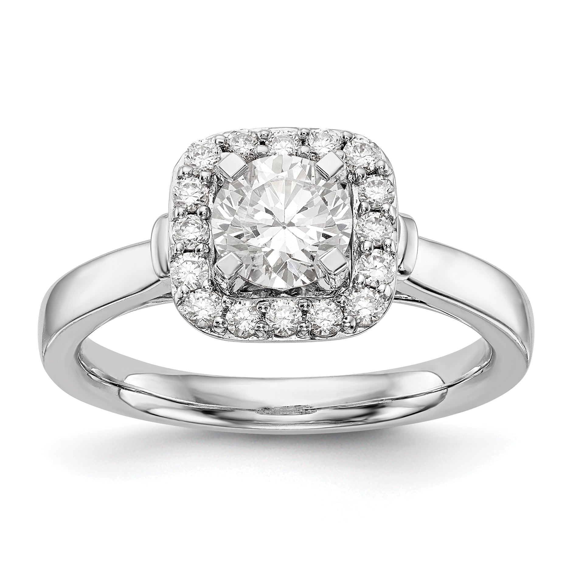 14kw Peg Set Simulated Diamond Cushion Halo Engagement Ring