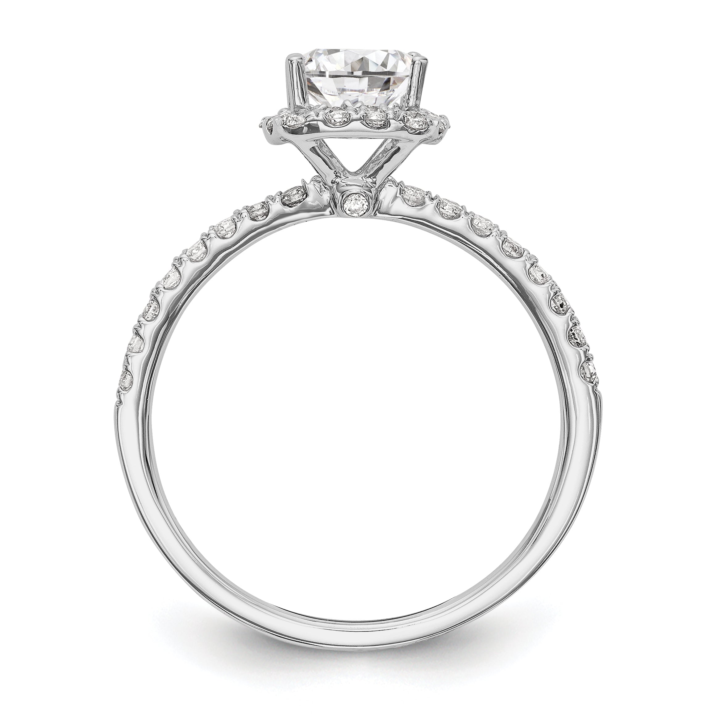 14K White Gold Round Simulated Diamond Cushion Halo Engagement Ring