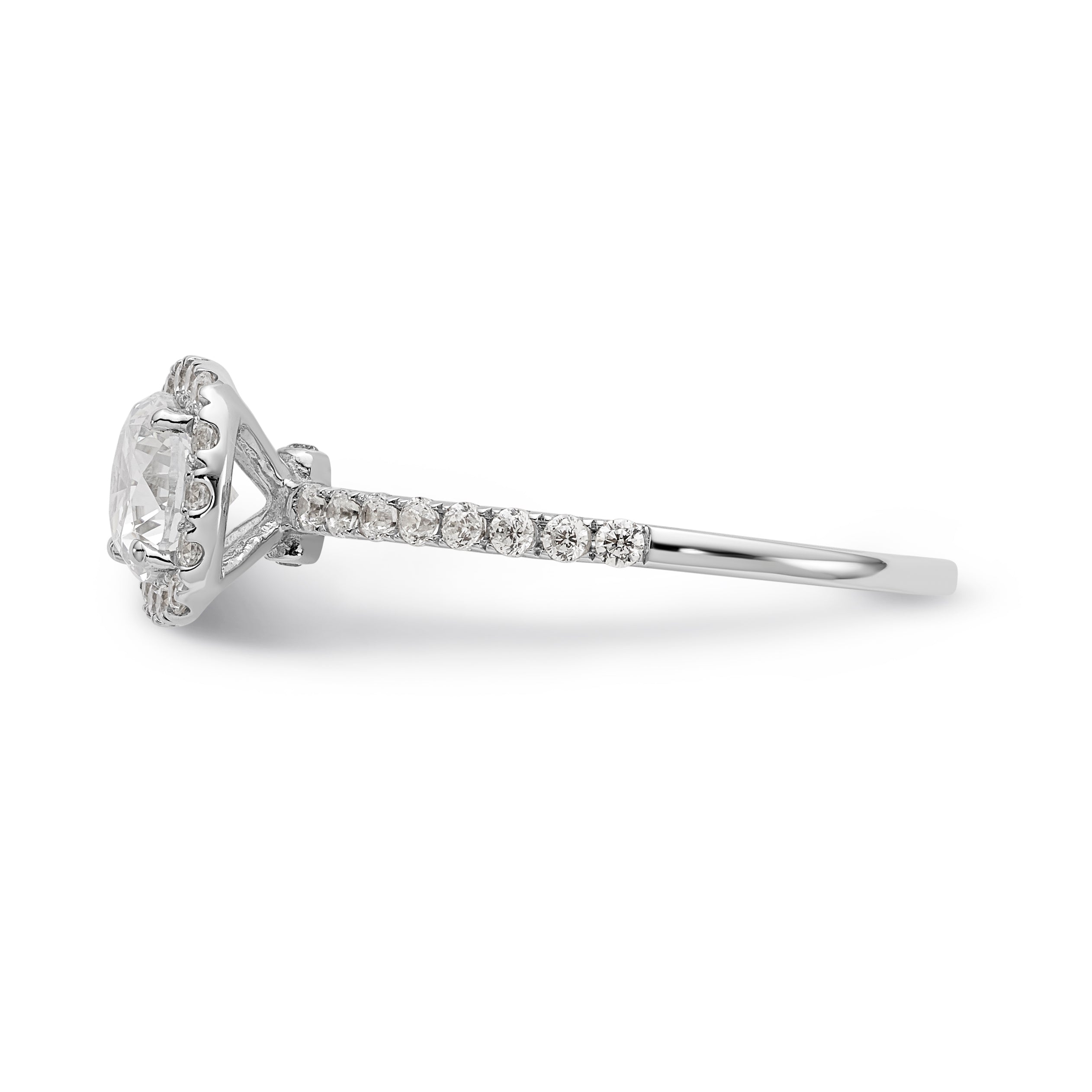 14K White Gold Round Simulated Diamond Cushion Halo Engagement Ring