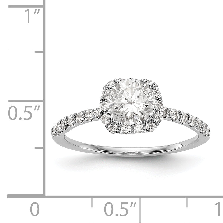 14K White Gold Round Simulated Diamond Cushion Halo Engagement Ring