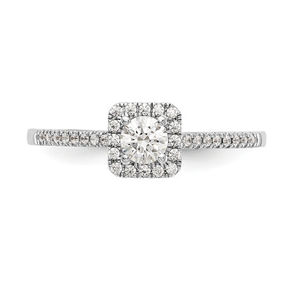 14K White Gold Round Simulated Diamond Cushion Halo Engagement Ring