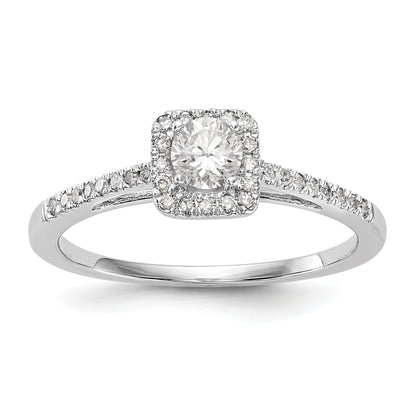 14K White Gold Round Simulated Diamond Cushion Halo Engagement Ring
