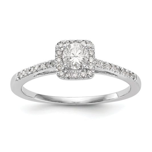 14K White Gold Round Simulated Diamond Cushion Halo Engagement Ring