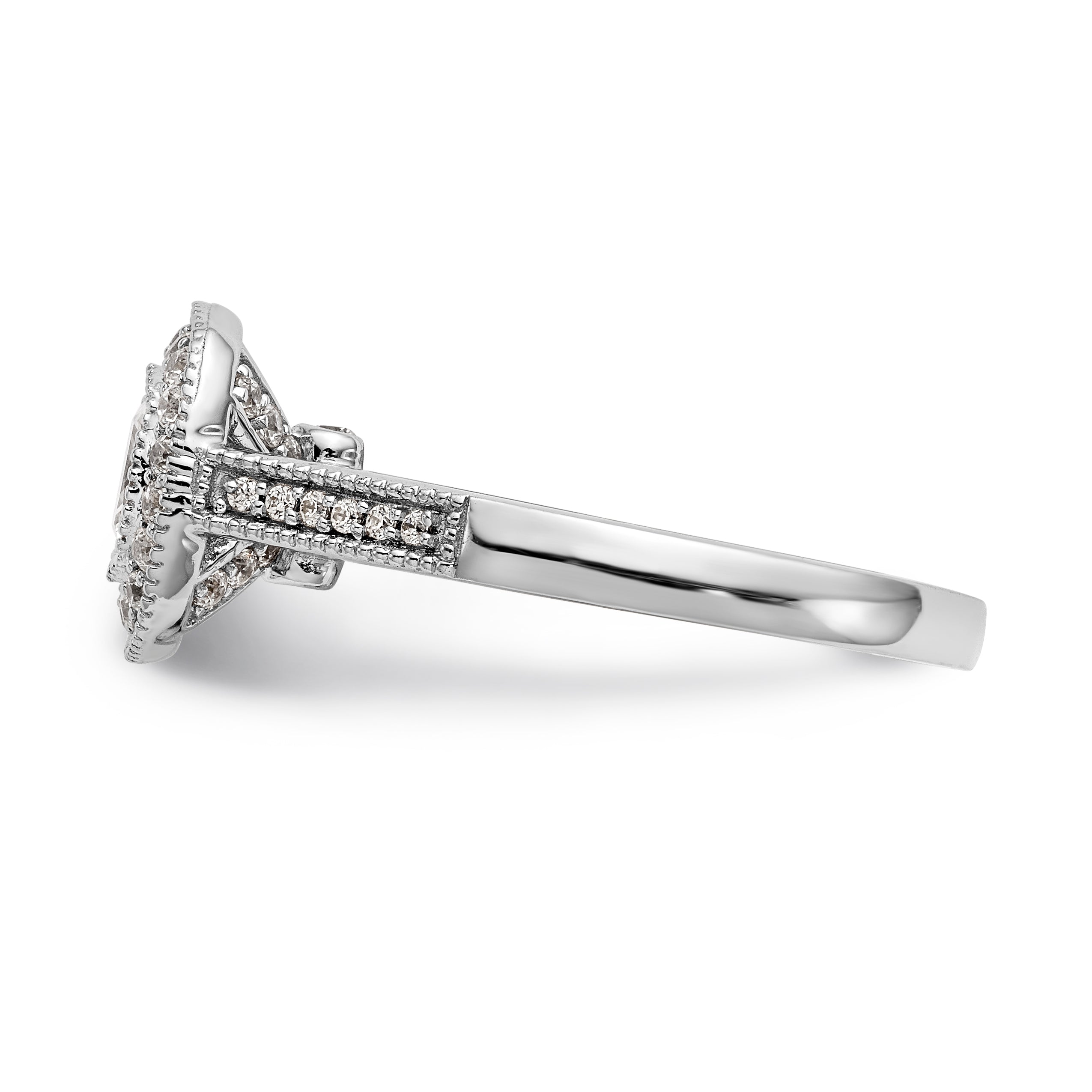 14K White Gold Cushion Bezel Simulated Diamond Halo Engagement Ring