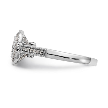 14K White Gold Cushion Bezel Simulated Diamond Halo Engagement Ring