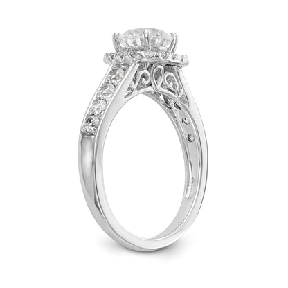 14kw Peg Set Simulated Diamond Cushion Halo Engagement Ring