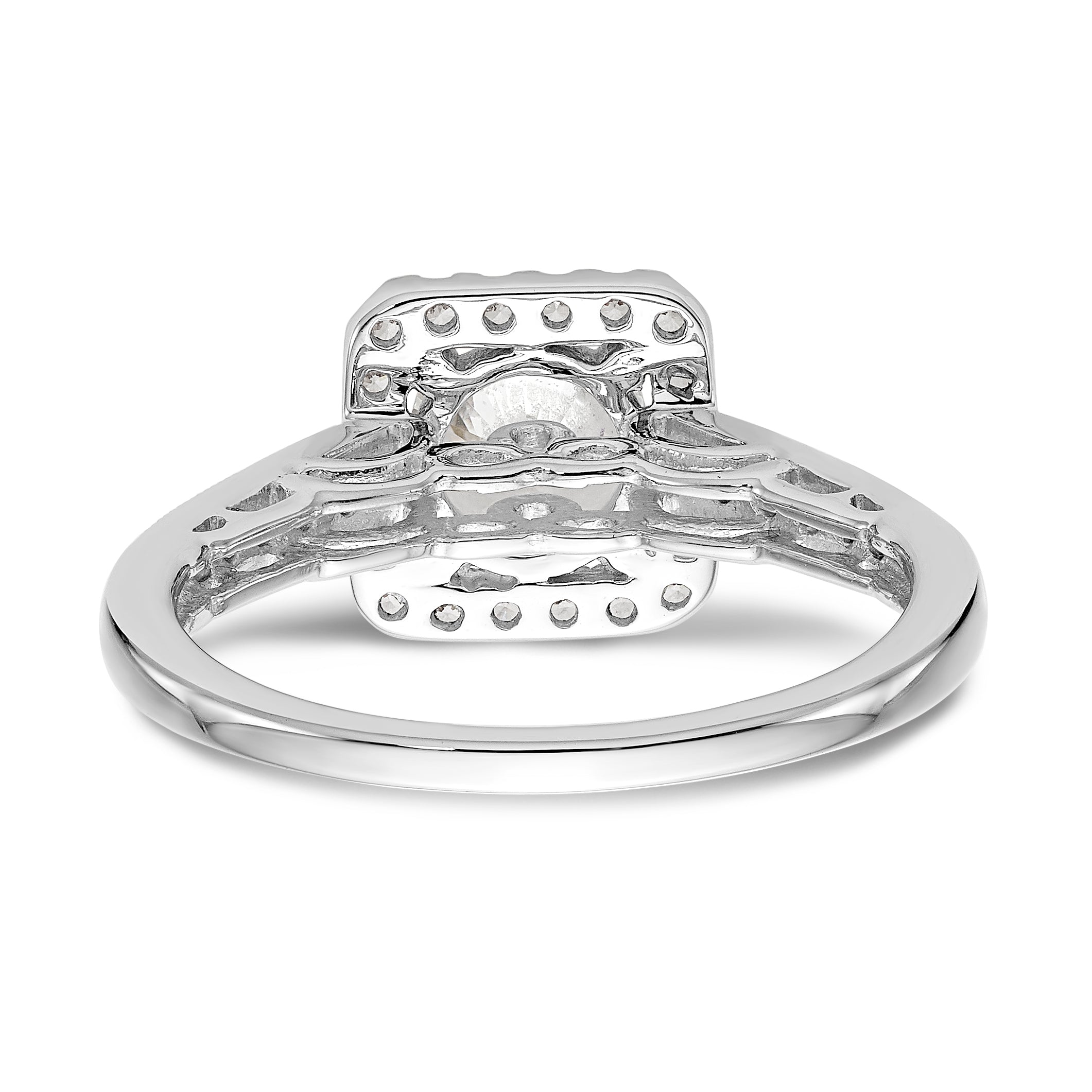 14K White Gold Round Simulated Diamond Cushion Halo Engagement Ring