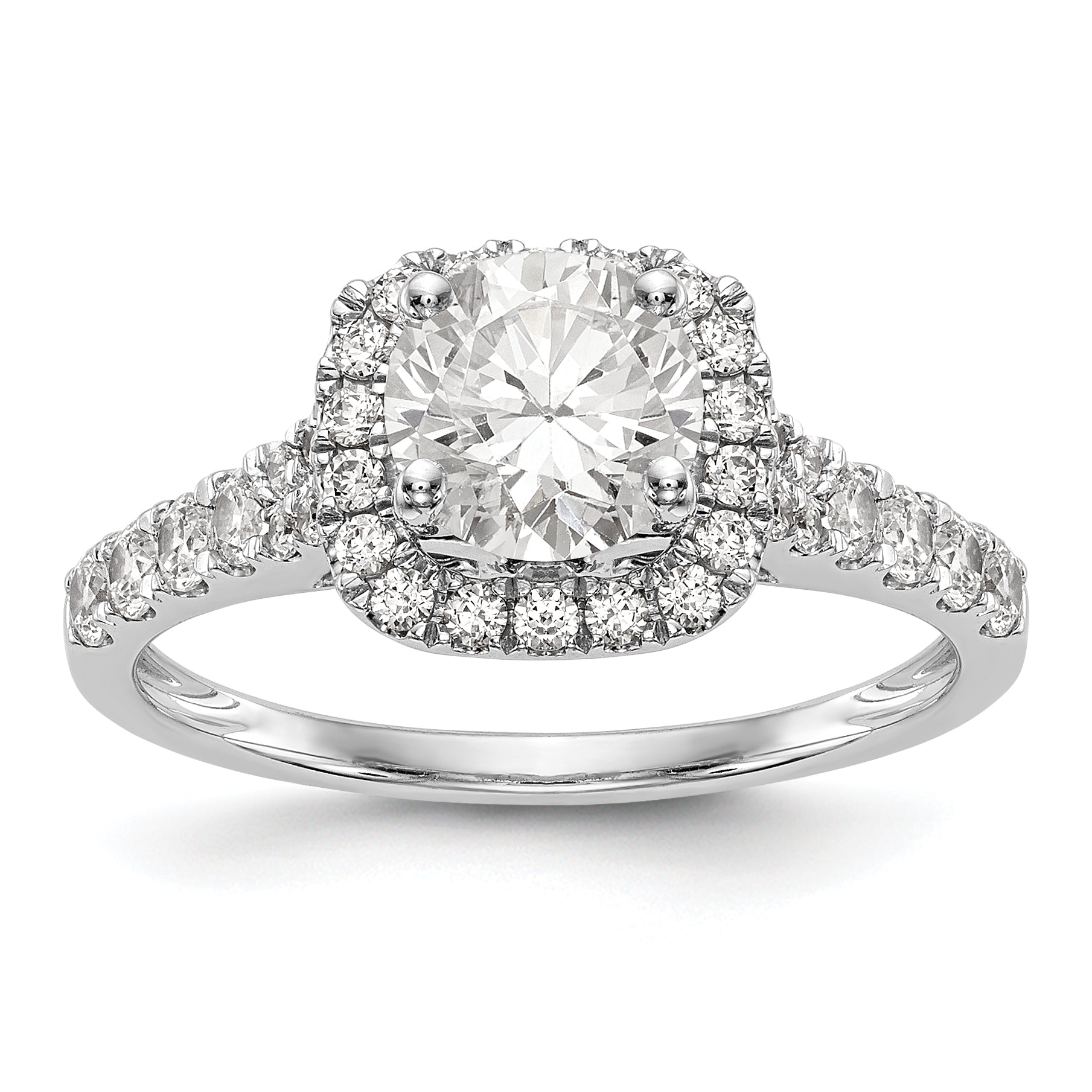 14kw Peg Set Simulated Diamond Cushion Halo Engagement Ring