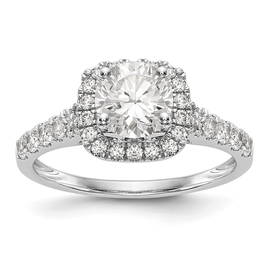 14kw Peg Set Simulated Diamond Cushion Halo Engagement Ring