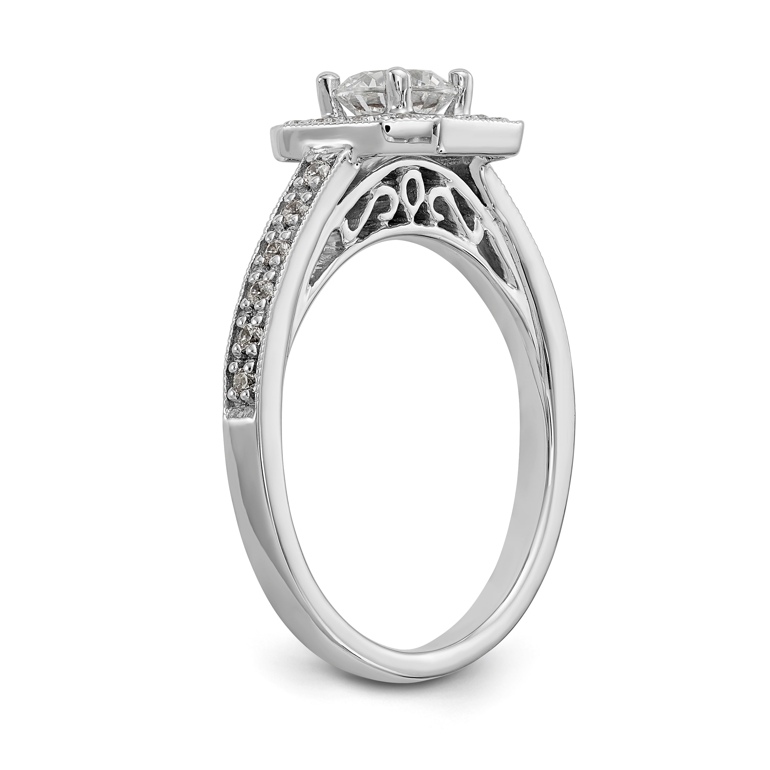 14K Two tone Round Simulated Diamond Cushion Halo Engagement Ring