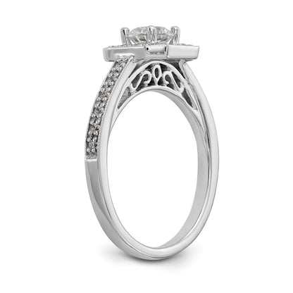14K Two tone Round Simulated Diamond Cushion Halo Engagement Ring