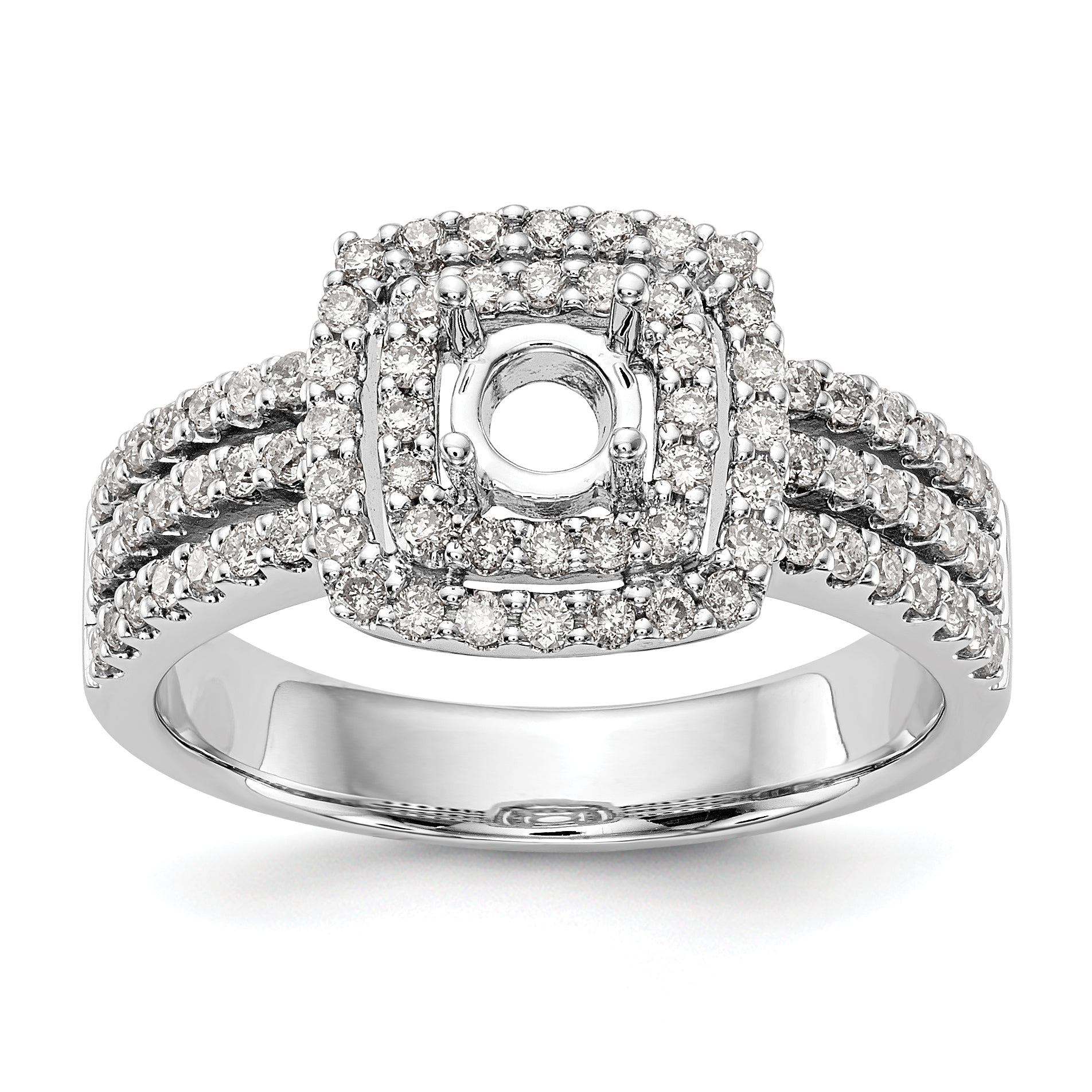 14K White Gold Round Simulated Diamond Cushion Halo Engagement Ring