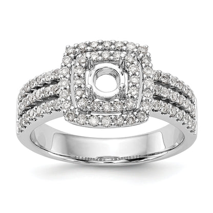 14K White Gold Round Simulated Diamond Cushion Halo Engagement Ring