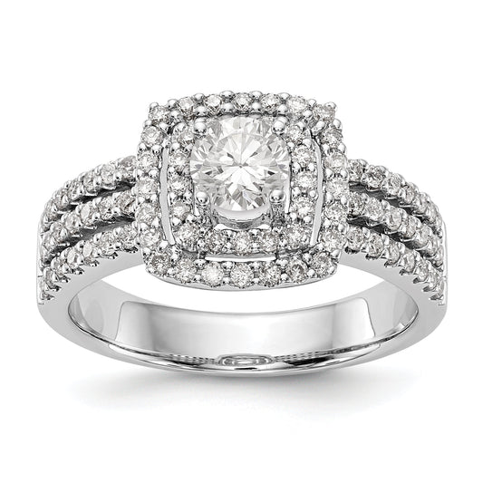 14K White Gold Round Simulated Diamond Cushion Halo Engagement Ring