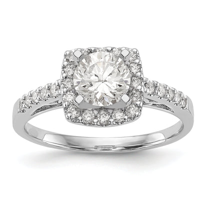 14K White Gold Peg Set Simulated Diamond Cushion Halo Engagement Ring