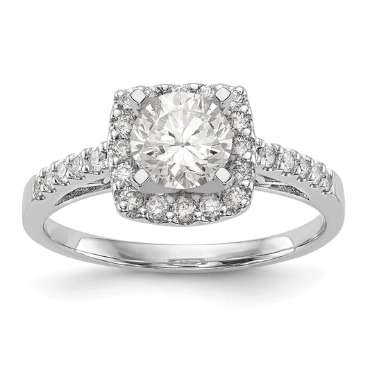 14K White Gold Peg Set Simulated Diamond Cushion Halo Engagement Ring