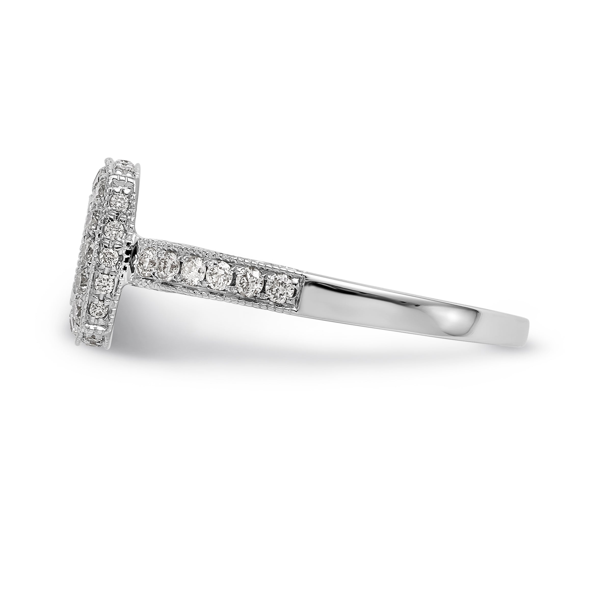 14K White Gold Peg Set Simulated Diamond Cushion Halo Engagement Ring