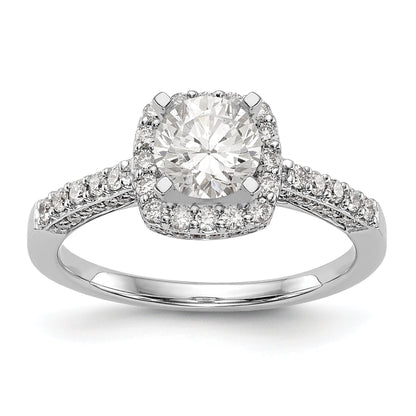 14K White Gold Peg Set Simulated Diamond Cushion Halo Engagement Ring