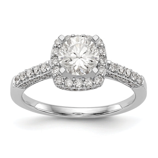 14K White Gold Peg Set Simulated Diamond Cushion Halo Engagement Ring