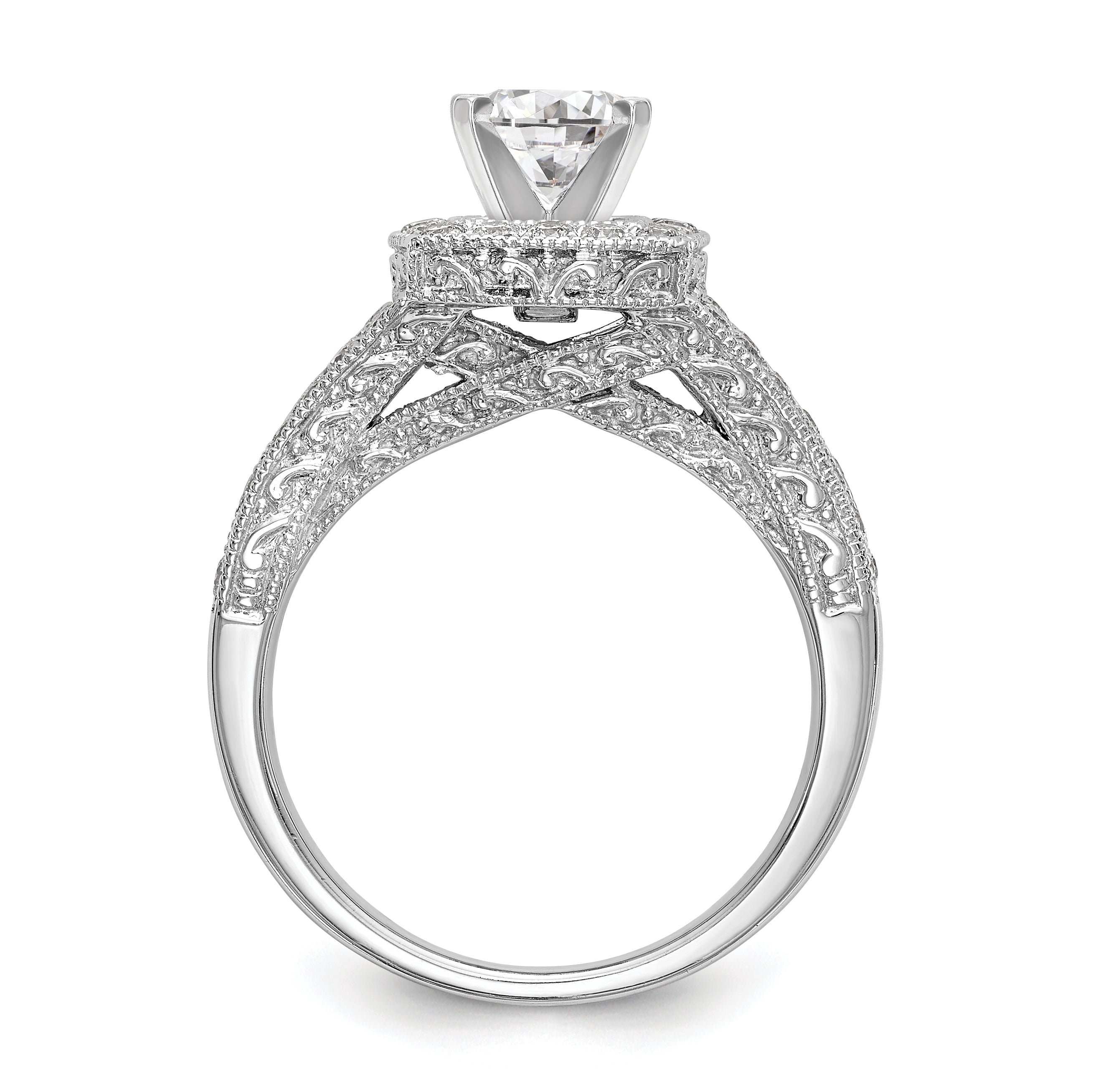 14K White Gold Peg Set Simulated Diamond Cushion Halo Engagement Ring
