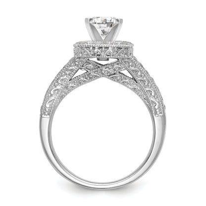 14K White Gold Peg Set Simulated Diamond Cushion Halo Engagement Ring