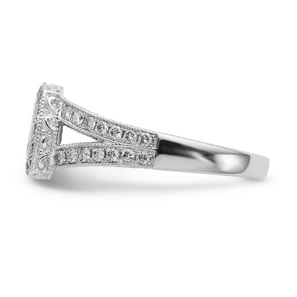 14K White Gold Peg Set Simulated Diamond Cushion Halo Engagement Ring