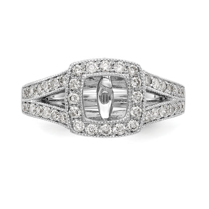 14K White Gold Peg Set Simulated Diamond Cushion Halo Engagement Ring