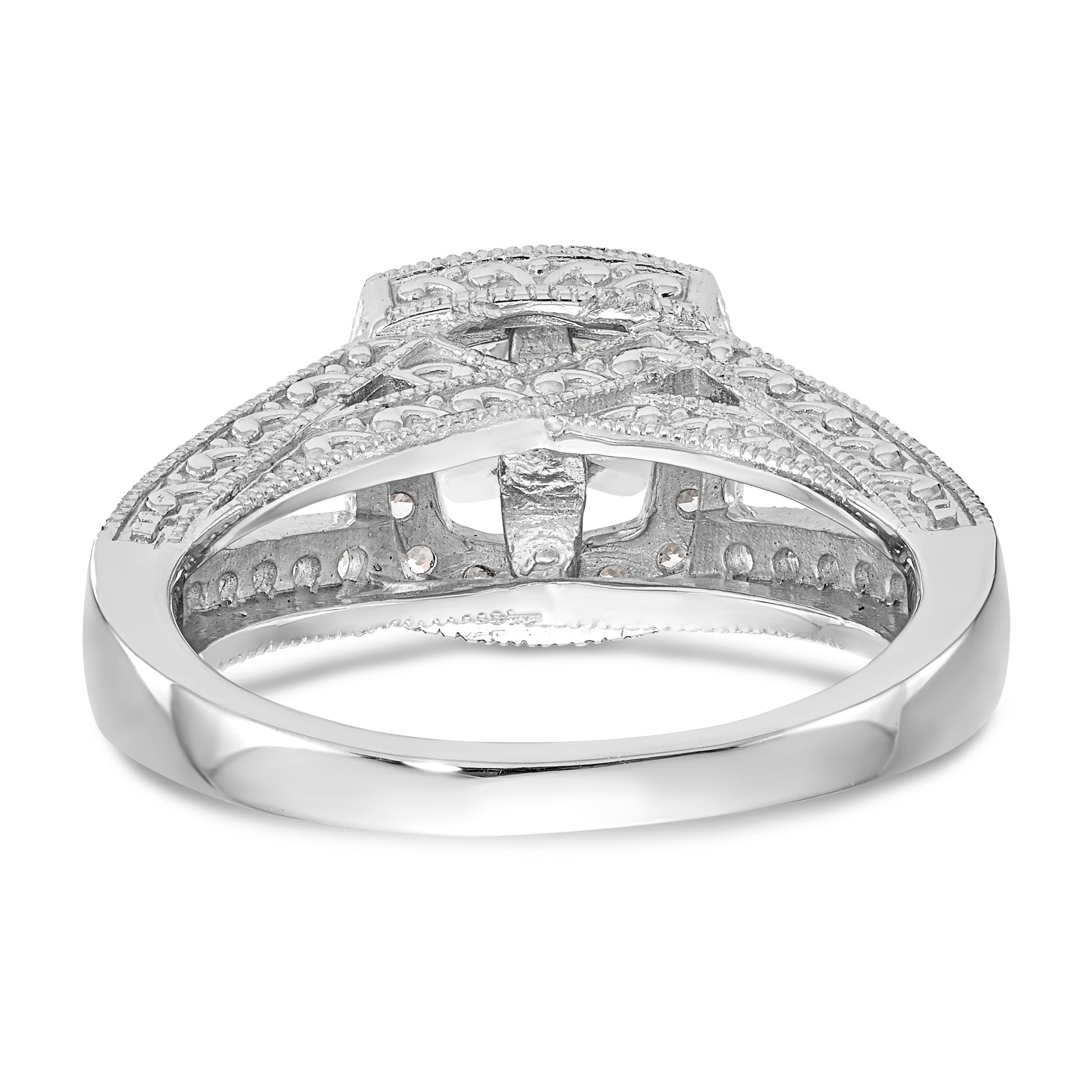 14K White Gold Peg Set Simulated Diamond Cushion Halo Engagement Ring