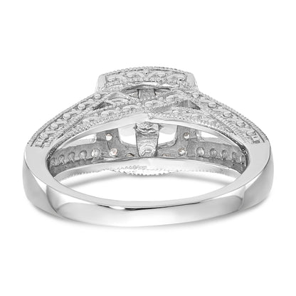 14K White Gold Peg Set Simulated Diamond Cushion Halo Engagement Ring