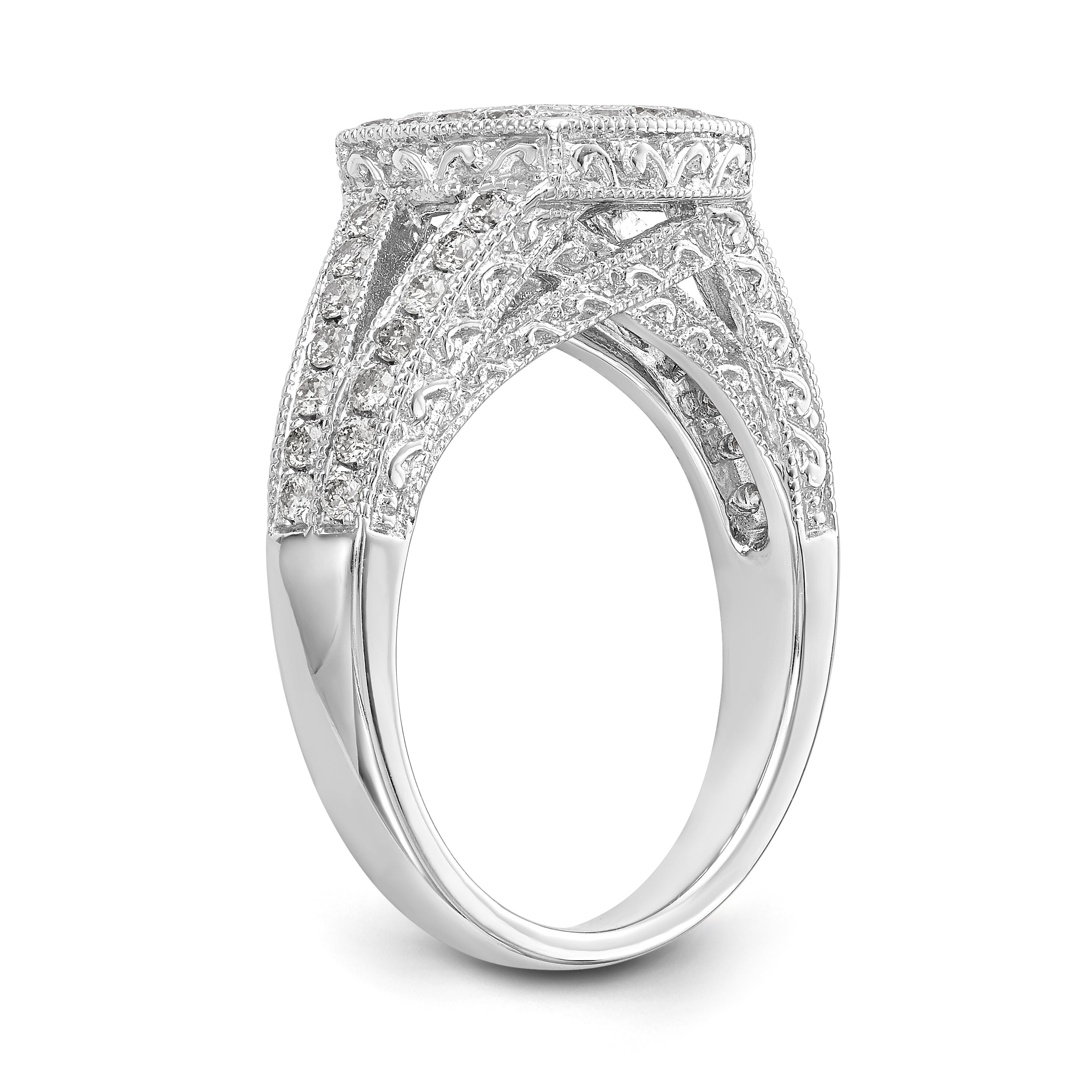 14K White Gold Peg Set Simulated Diamond Cushion Halo Engagement Ring