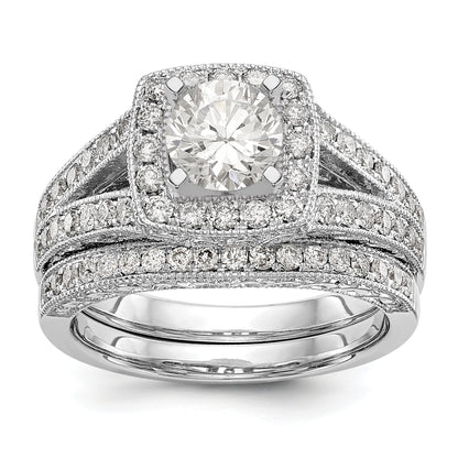 14K White Gold Peg Set Simulated Diamond Cushion Halo Engagement Ring
