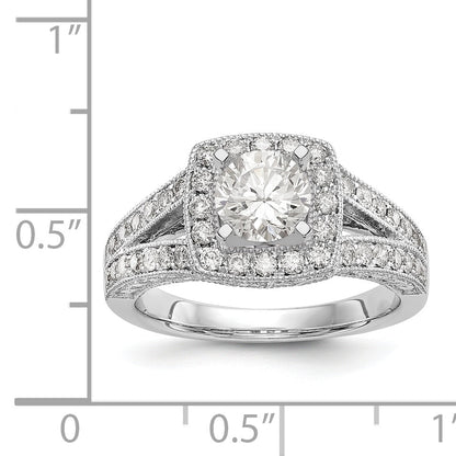 14K White Gold Peg Set Simulated Diamond Cushion Halo Engagement Ring