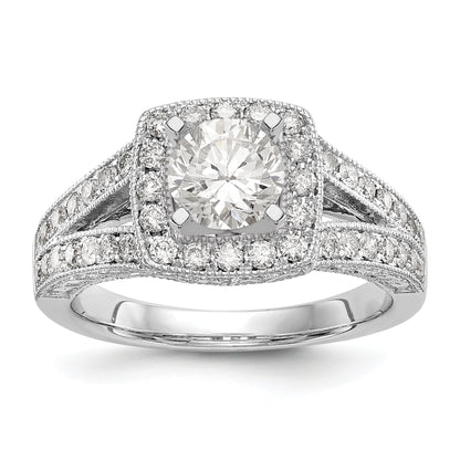 14K White Gold Peg Set Simulated Diamond Cushion Halo Engagement Ring