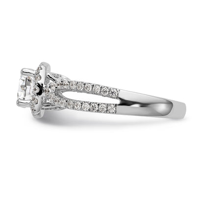 14kw Round Simulated Diamond Cushion Halo Engagement Ring