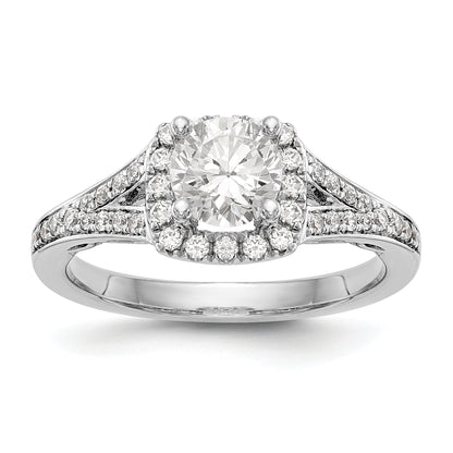 14kw Round Simulated Diamond Cushion Halo Engagement Ring