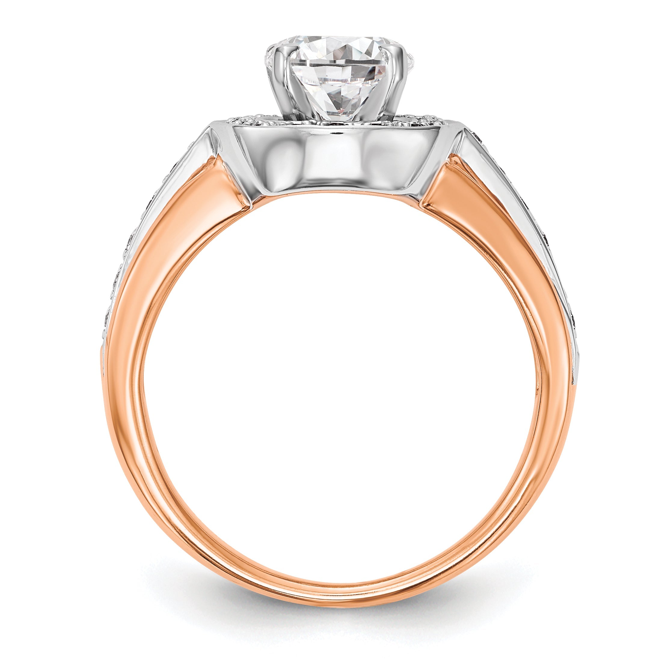 14k R and W Peg Set CZ Cushion Halo Engagement Ring