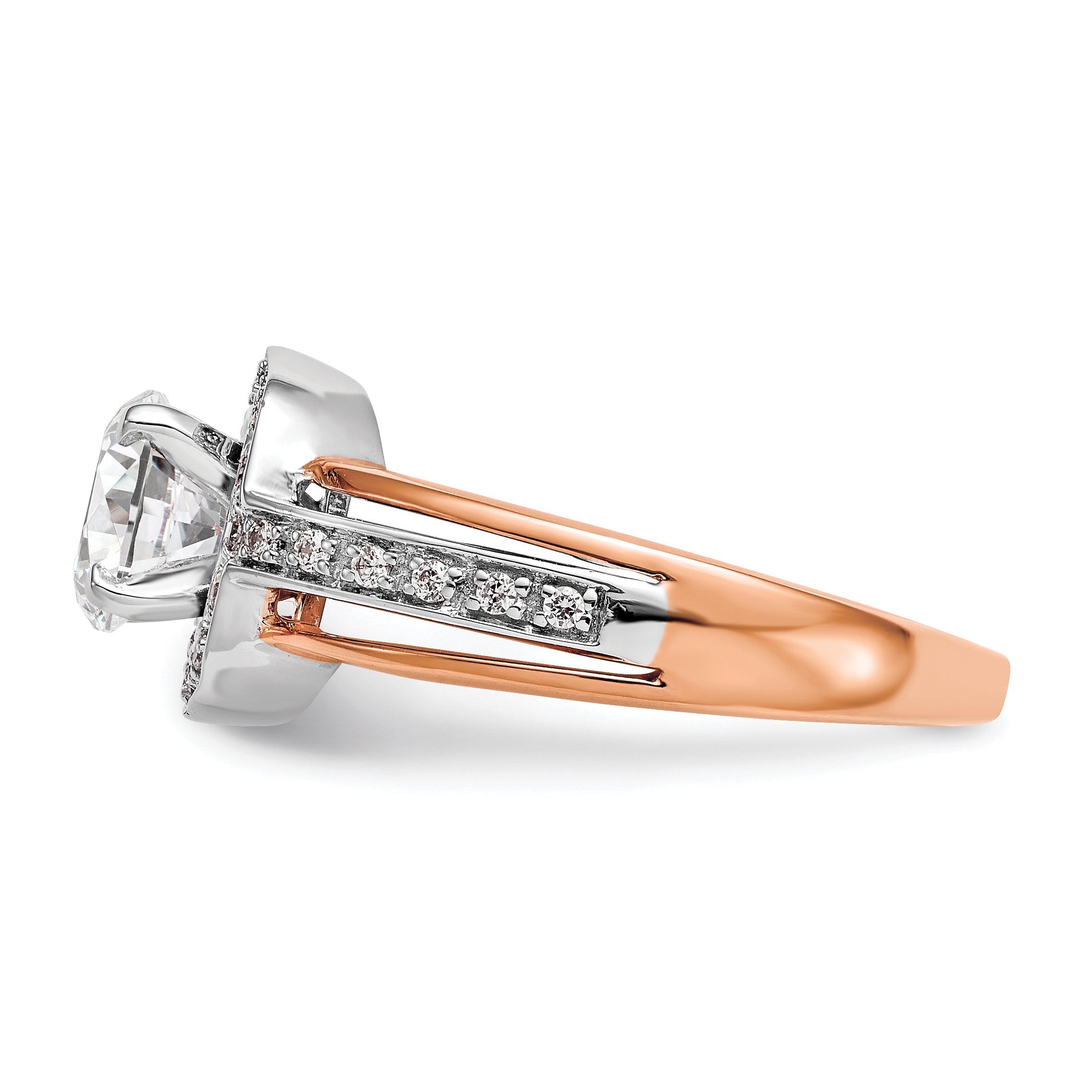 14k R and W Peg Set CZ Cushion Halo Engagement Ring