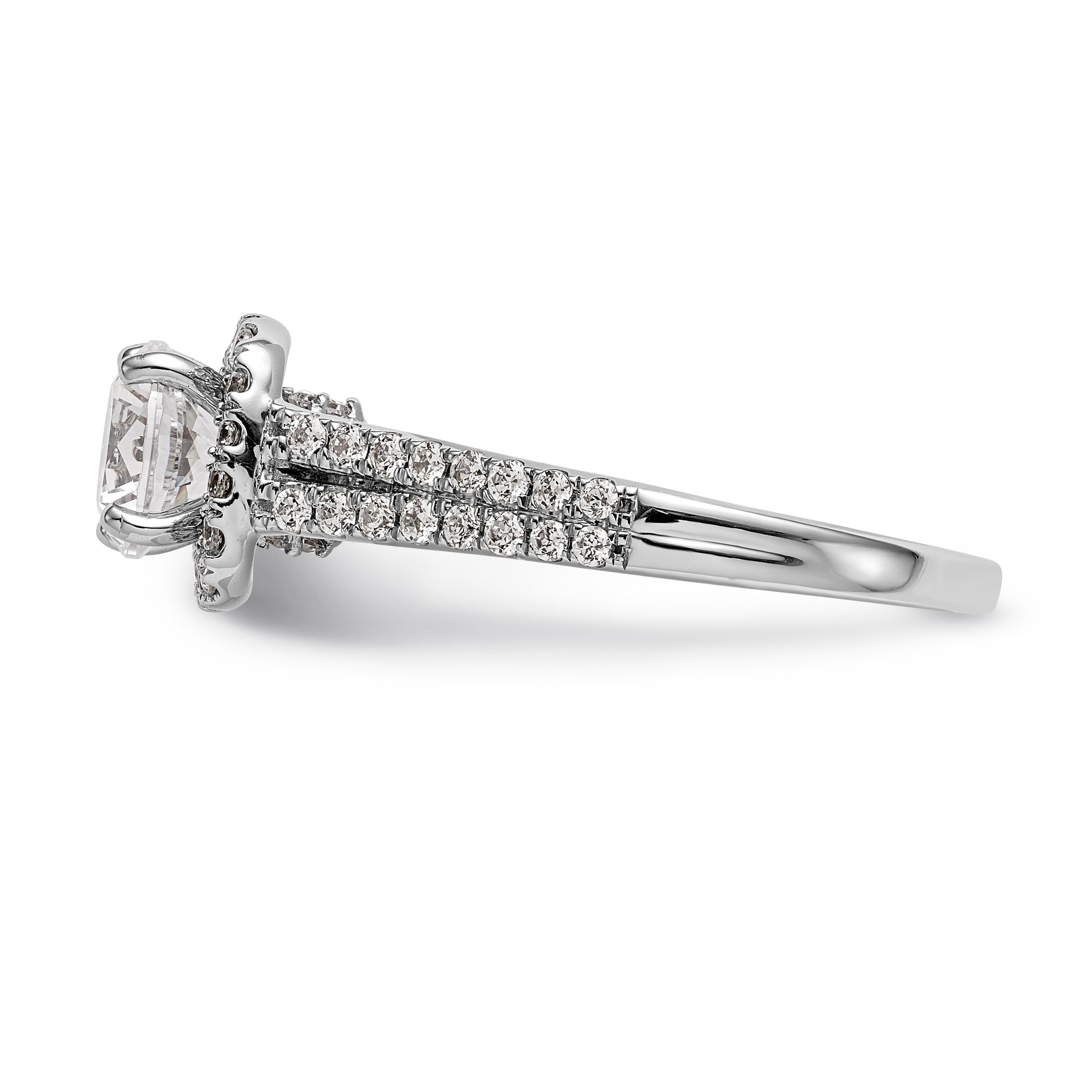 14kw Peg Set Simulated Diamond Cushion Halo Engagement Ring