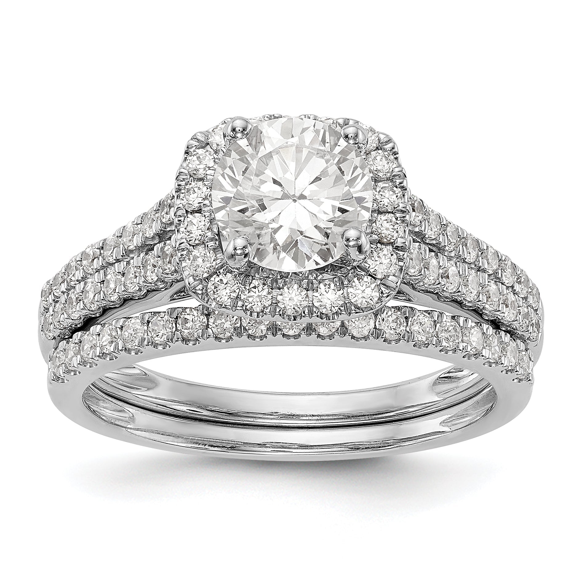 14kw Peg Set Simulated Diamond Cushion Halo Engagement Ring