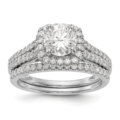 14kw Peg Set Simulated Diamond Cushion Halo Engagement Ring