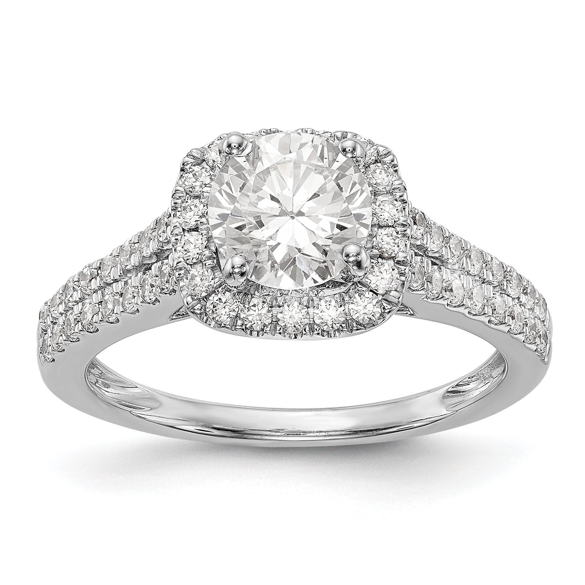 14kw Peg Set Simulated Diamond Cushion Halo Engagement Ring