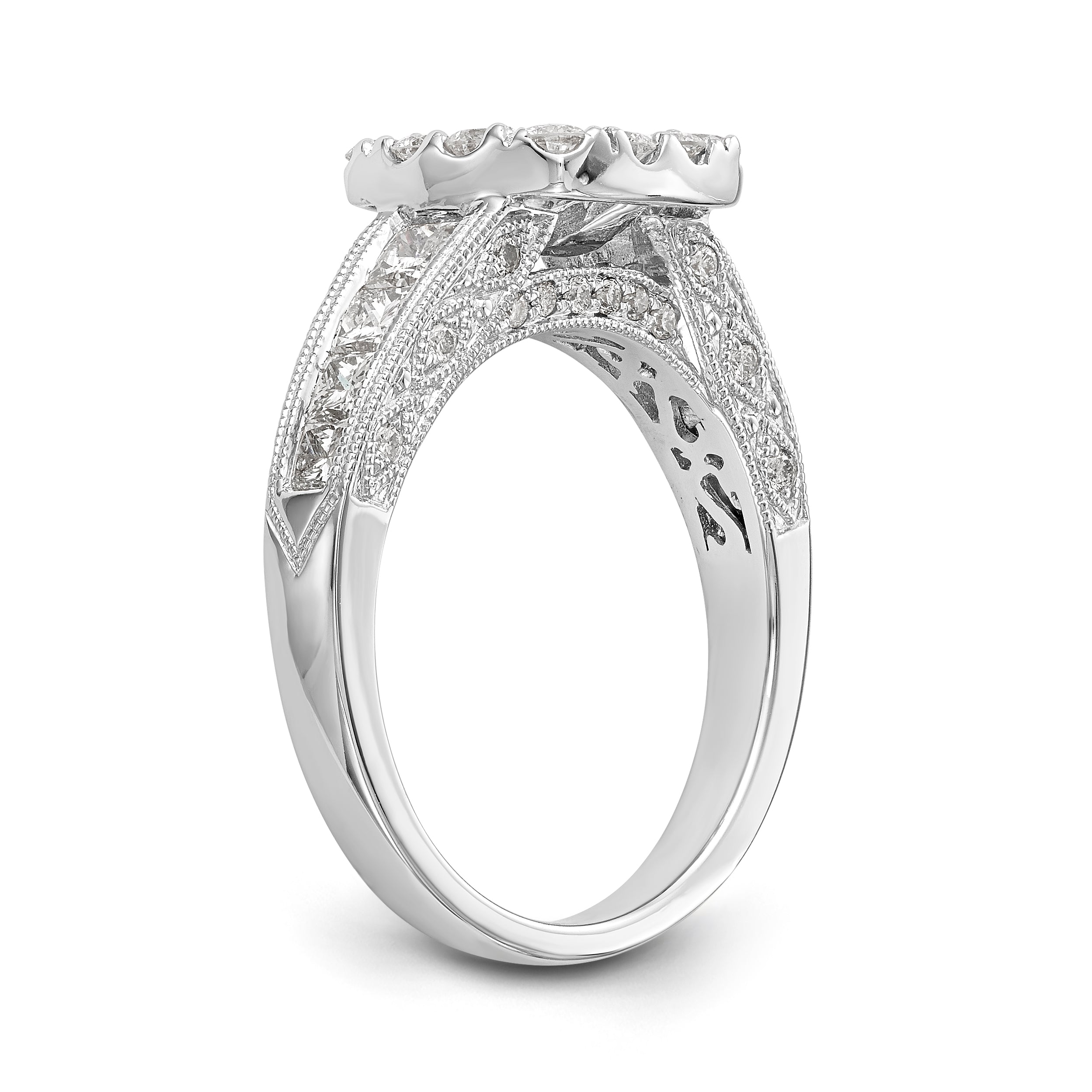 14K White Gold Peg Set Simulated Diamond Cushion HaloEngagement Ring