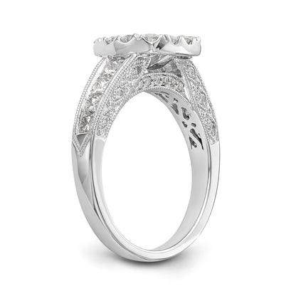 14K White Gold Peg Set Simulated Diamond Cushion HaloEngagement Ring